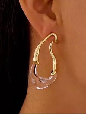 UNIQUE Clear Lucite Gold Earrings Front Back Link Medium JL15